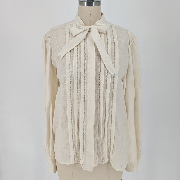 Vintage Tops - Vintage Pleated Button Down Top Ivory S/M preppy retro Business casual bohemian
